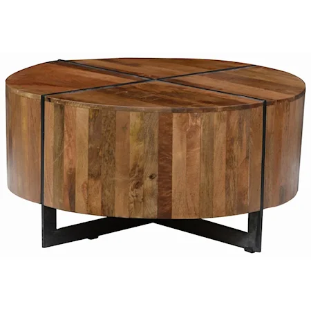 Round Mango Wood Coffee Table with Iron Base